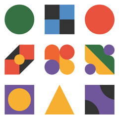 Abstract geometric shapes and patterns in various colors and forms