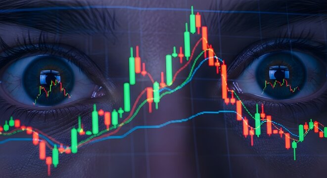 Market analysis visual with eyes looking at charts - Powered by Adobe