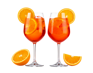 Two-Variation Aperol Spritz Cocktail Glass Collection, isolated on transparent background