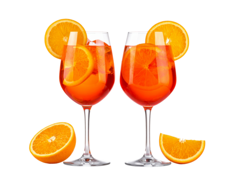 Two-Variation Aperol Spritz Cocktail Glass Collection, isolated on transparent background
