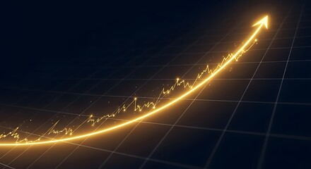 Economic growth concept with golden arrow on dark background for financial analysis and investment strategy design