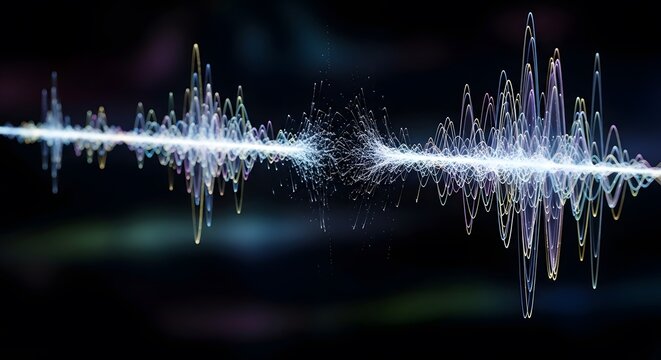 Abstract digital sound wave with sparkling energy and data visualization