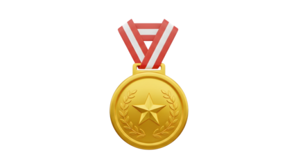 Gold medal with ribbon isolated on transparent background