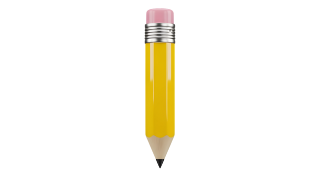 Yellow pencil with eraser isolated on transparent background