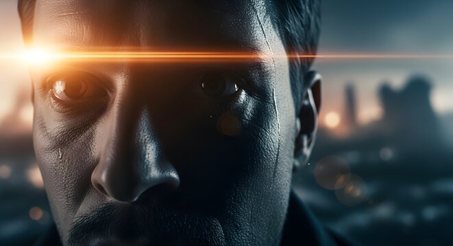 Man with concentrated stare, a dramatic portrait 