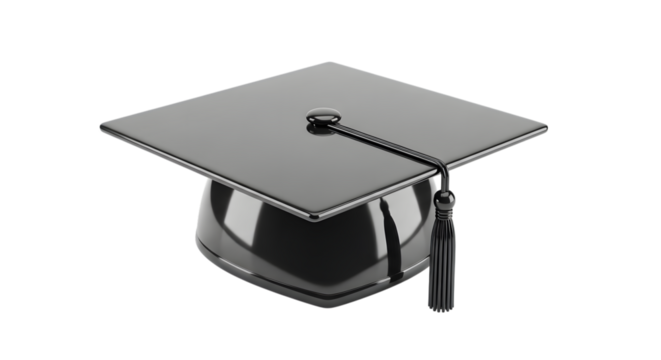 Graduation cap in dark gray isolated on transparent background