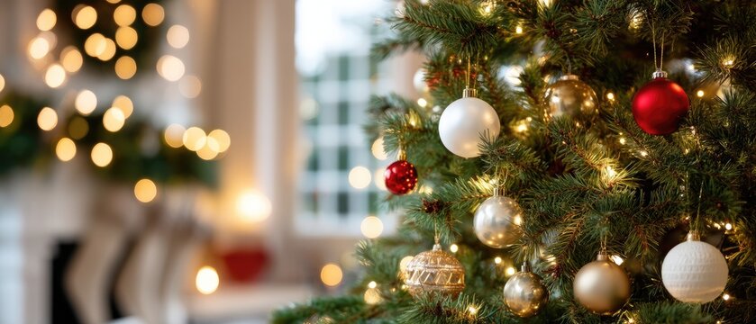 Bright and vibrant colors create a festive tree shape with illuminated ornaments, capturing a joyful holiday spirit in an abstract style