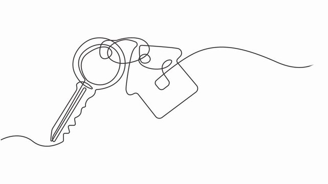 Animated self drawing of single continuous line draw elegant key house logo design, Full length one line animation. pro style design, Private security symbol animated video. Real estate concept.