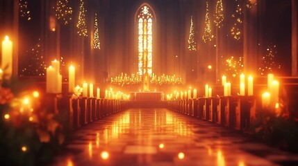 Ethereal Sanctuary Glowing Cathedral Interior Filled with Candlelight and Spiritual Ambiance
