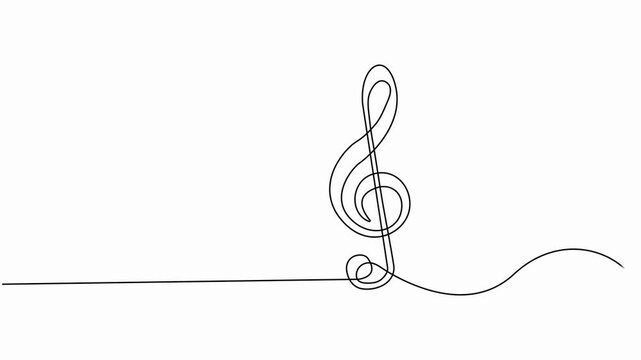Animated self drawing of continuous line draw. abstract music note. Full length one line animation, Animated linear melody composition elements, Jew's harp treble clef and musical note one line art.