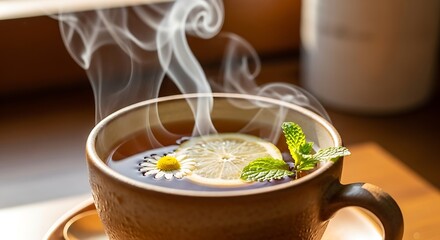 Enjoy a refreshing cup of tea with lemon and mint for ultimate relaxation