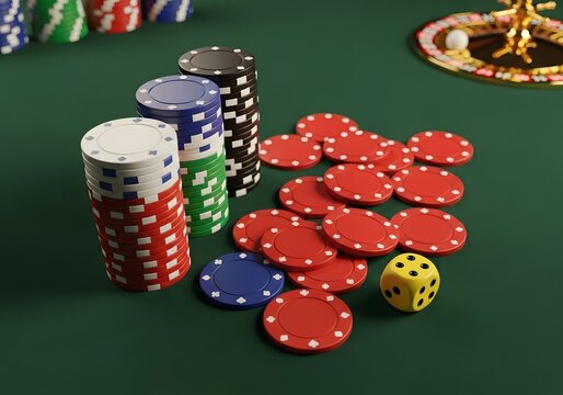 Casino night theme with poker chips and dice for game room decor or event planning