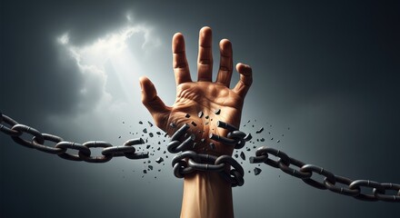 Breaking chains symbolizing freedom on international day for the abolition of slavery awareness