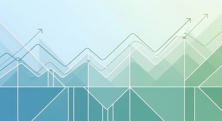 Rising business graph with arrow lines and geometric shape