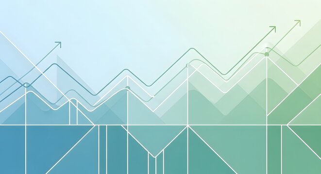 Rising business graph with arrow lines and geometric shape