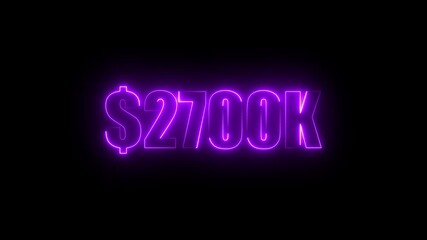 Purple neon $2700K number for finance and success themed animated.Perfect for financial video animation on backgrounds, digital currency, or futuristic money themes.