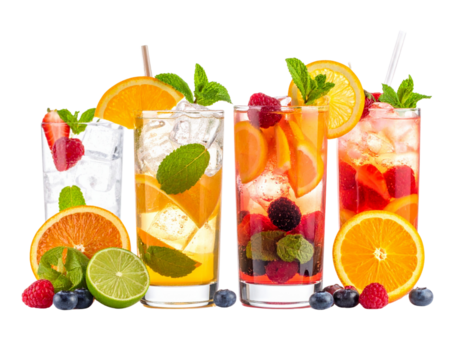 Two-Variation Summer Cocktail Drinks Collection, isolated on transparent background