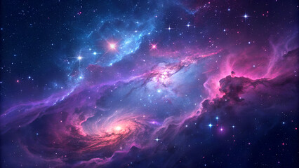 Obraz premium Fantasy galaxy nebula in neon purple, royal blue, and bright pink.