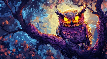 Enigmatic Owl Perched in Enchanted Moonlit Forest