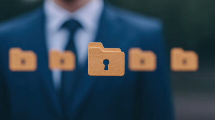 Businessman accessing secure cloud folders for cybersecurity compliance with abcb standards