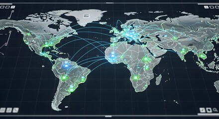 Global network connections on world map