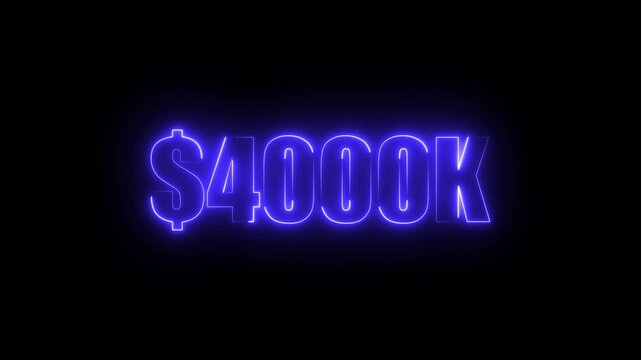 Blue neon $4000K number for finance and success themed animated.Perfect for financial video animation on backgrounds, digital currency, or futuristic money themes.