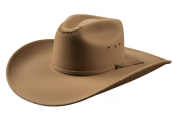 Tan cowboy hat with brim isolated on transparent background