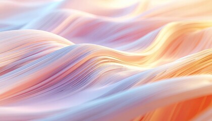 Abstract Digital Art of Pastel Pink and Orange Waves with Golden Light Accents and Tiny Cubes Texture