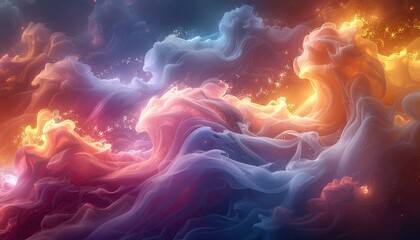 Cosmic Nebula Swirls Of Pink Blue Orange And Yellow Hues With Sparkling Stardust In Deep Space