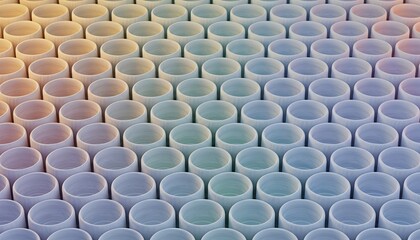 Abstract Background of Repeating Cylinders in Pastel Gradient Colors with Subtle Shadows and Highlight Details