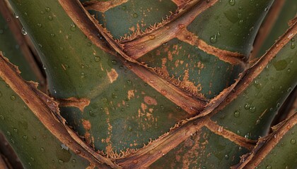 Abstract Macro View of Traveler's Palm Leaf Segments With Water Droplets And Natural Texture