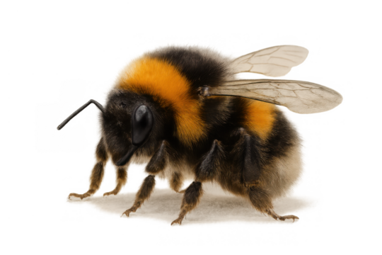 Bumblebee insect standing on transparent background, a close-up creating a natural wildlife animal concept for ecology