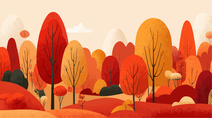 An abstract autumn forest with warm colored trees for seasonal posters and nature-themed packaging collections