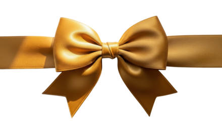 Golden silk ribbon bow isolated PNG with Transparent Background
