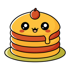 Kawaii Pancake Stack Coloring Page – Cute Breakfast Dessert Cartoon Line Art
