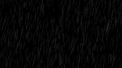Falling raindrops footage animation in realtime on dark black background with fog, lightened from top, seamlessly looped rain animation, perfect for film, digital composition, projection mapping vfx