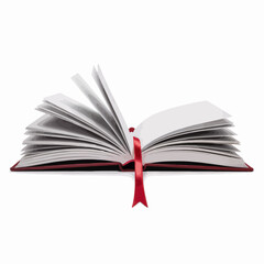 Fototapeta premium Open Book with Red Bookmark on White Background Symbolizing Knowledge and Learning in Education and Literature