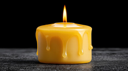Survival light glows from candle in dark setting with melted wax dripping down its sides creating warm peaceful mood
