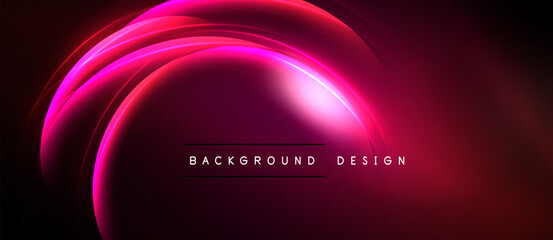 Abstract neon curves create vibrant background. Pink, magenta hues dominate dark space. Modern design element for digital projects.