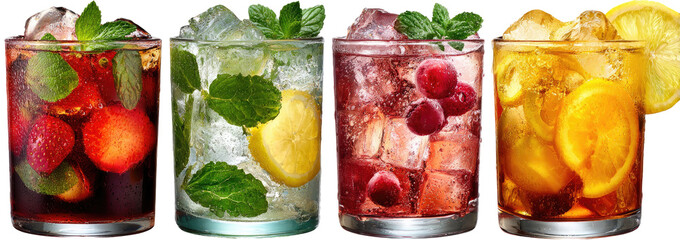 Refreshing fruit-infused drinks in tall glasses