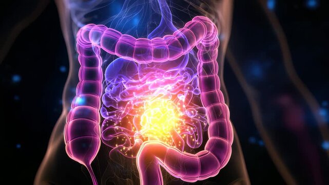 Visual representation of the human digestive system showcasing the liver and intestines in vibrant colors and intricate details