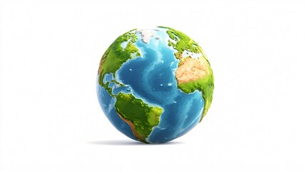 Realistic 3D Earth Globe Showing Atlantic Ocean and Surrounding Continents on White