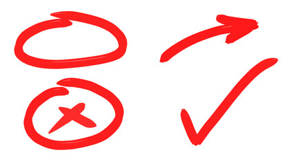 Red Checkmark and Cross Marks, Circular Arrows Symbols for Selection and Direction
