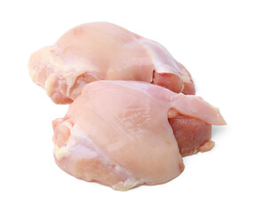 Two raw chicken thighs isolated on white