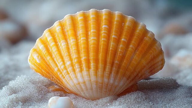 A close-up view of a shell buried in sandy beach