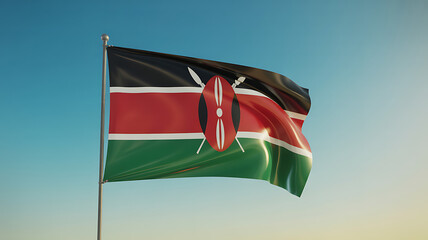 Kenya flag waving in the sky