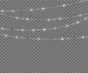 Glowing String Lights Overlay on Transparent Background