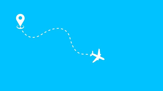  Airplane flying on Dash animation on black background. line trace animation design..for navigation, battlefield, travel, and direction.4k video.
