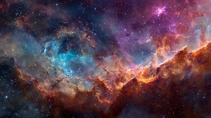 Obraz premium Vivid colorful cosmic nebula with glowing stars and deep space clouds