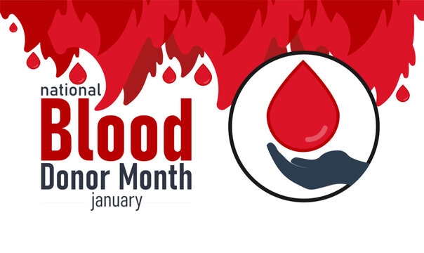 National Blood Donor Month Poster Banner and Background Design Template with Red Drop Icon Heart Symbol and Donation Bag Illustration for Life Saving Awareness Health Support and Volunteer Donation - Powered by Adobe